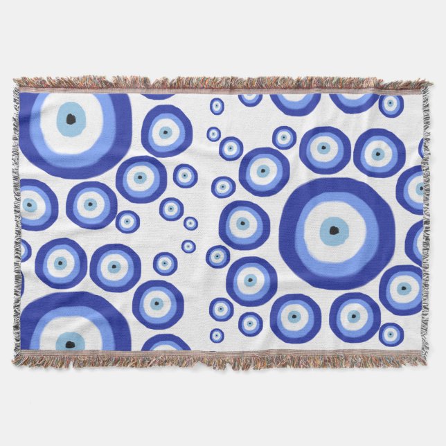 Greek Eye Good Luck Symbol Pattern  Throw Blanket (Front)
