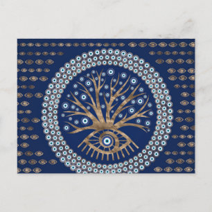 Greek Eye Tree - Mati Mataki - Matiasma on blue Postcard