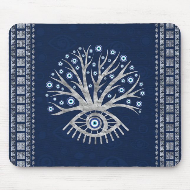 Greek Eye Tree - Mati Mataki - Matiasma Silver Mouse Pad (Front)