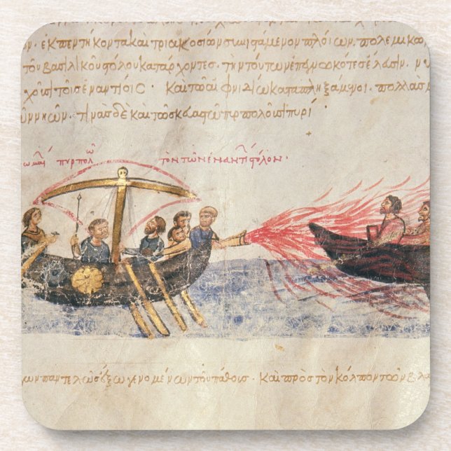 Greek fire (vellum) coaster (Front)