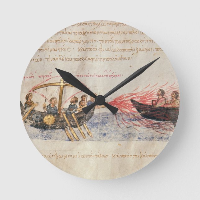 Greek fire (vellum) round clock (Front)