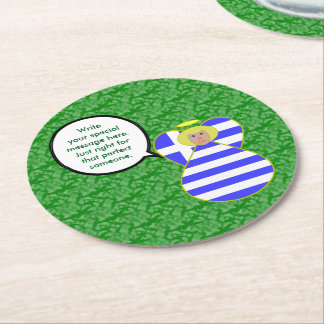 Greek Flag Angel Talking Blonde Personalised Round Paper Coaster