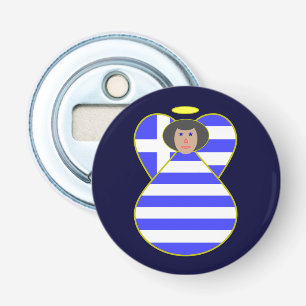 Greek Flag Angel with Black Hair Bottle Opener