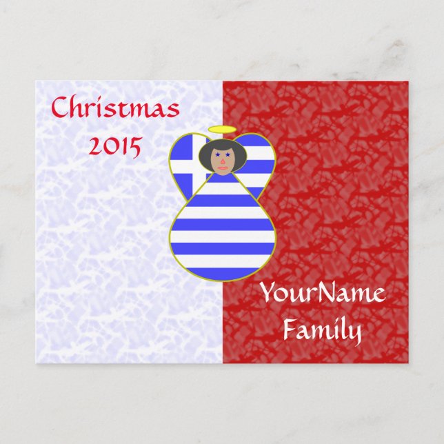 Greek Flag Angel with Black Hair Holiday Postcard (Front)