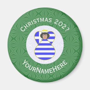 Greek Flag Black Hair Angel Christmas Personalise Magnet
