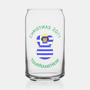 Greek Flag Black Hair Christmas Angel Can Glass