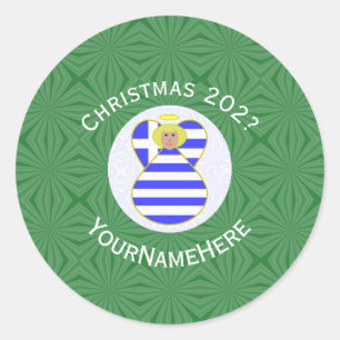 Greek Flag Blonde Angel Christmas Name Year  Classic Round Sticker