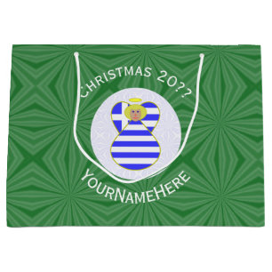 Greek Flag Blonde Christmas Angel Personalise Large Gift Bag