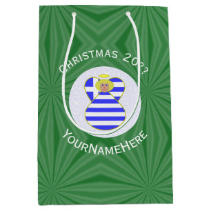 Greek Flag Blonde Christmas Angel Personalised Medium Gift Bag