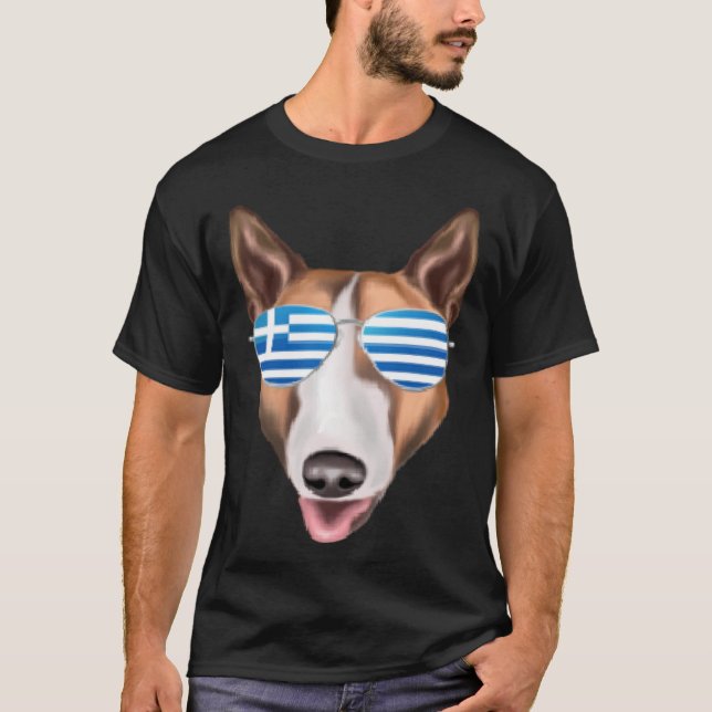 Greek Flag Bull Terrier Dog Greece Pocket T-Shirt (Front)