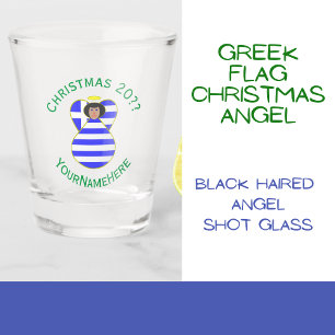 Greek Flag Christmas Black Hair Angel Personalised Shot Glass