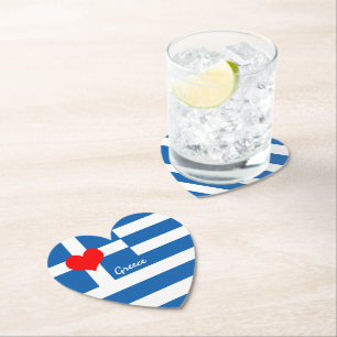 Greek Flag Coaster, Red Heart, Wedding / Greece Paper Coaster