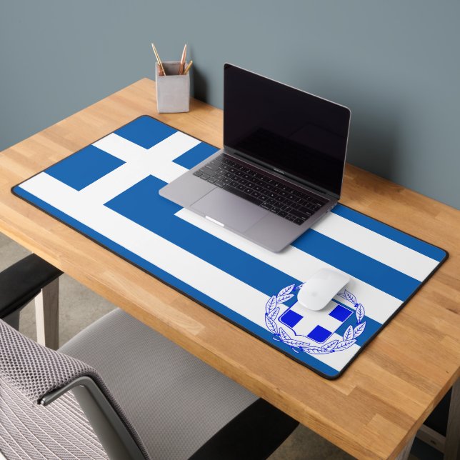 Greek flag-coat of arms desk mat (Office 2)