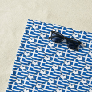 Greek Flag Colours Hearts Patriotic Beach Towel