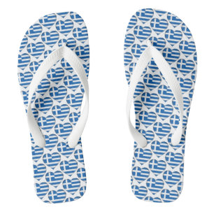 Greek Flag Colours Hearts Pattern Patriotic Jandals