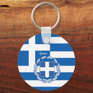 Greek flag, emblem & Greece holiday / sports Key Ring