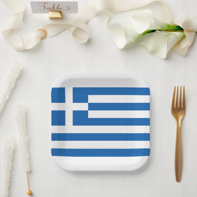 Greek Flag Greece Blue White Paper Napkin Paper Plate (Wedding)