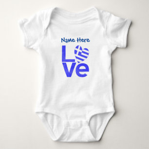 Greek Flag Heart Blue LOVE Blue Personalisation  Baby Bodysuit