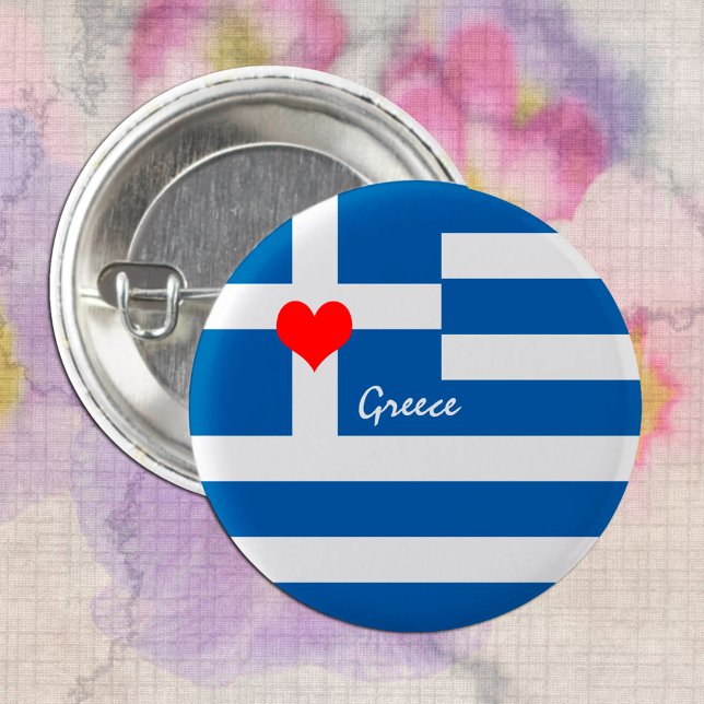 Greek flag & Heart - Greece travel/sports fans 3 Cm Round Badge (Creator Uploaded)