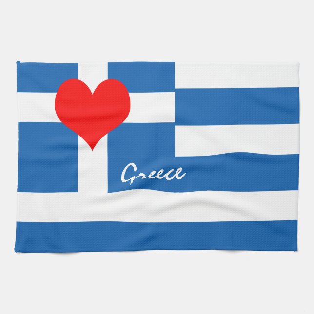 Greek flag & Heart - Greece travel/sports fans Tea Towel (Horizontal)