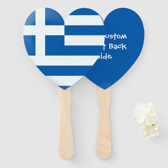 Greek Flag Heart Hand Fan (Front and Back)