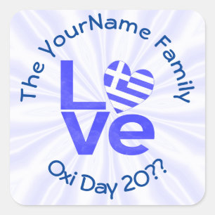 Greek Flag Heart in Blue LOVE Square Sticker