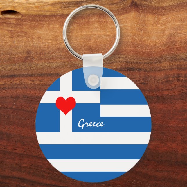 Greek flag & Heart, Love Greece, travel / sports Key Ring (Front)