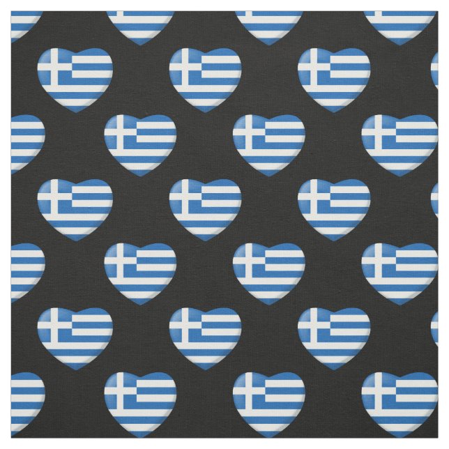 Greek Flag Heart Pattern Fabric (Swatch)