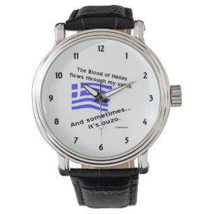 Greek Flag Hellas Blood and Ouzo Black Numbers Watch