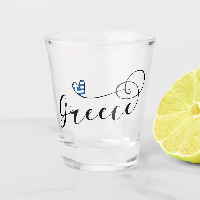 Greek Flag In Heart, Greece Shot Glass (Front)