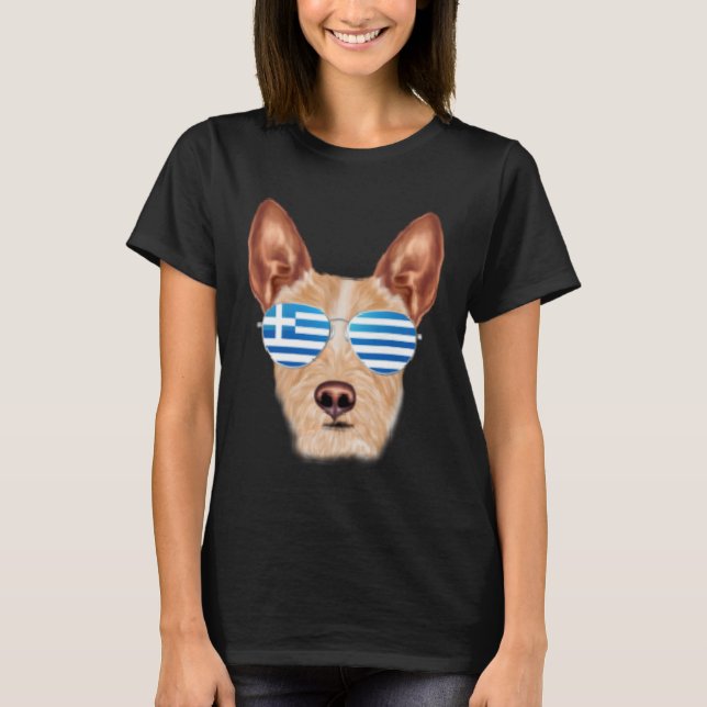Greek Flag Portuguese Podengo Pequeno Dog Greece P T-Shirt (Front)
