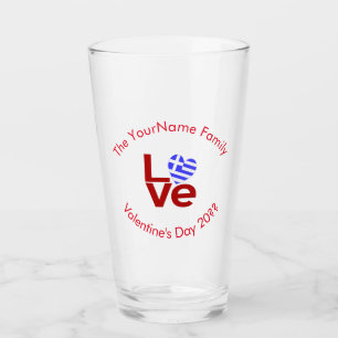 Greek Flag Red Letters LOVE Personalised Drinking Glass