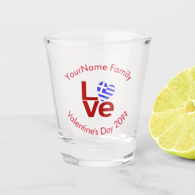 Greek Flag Red Letters LOVE Personalized Shot Glass (Front)