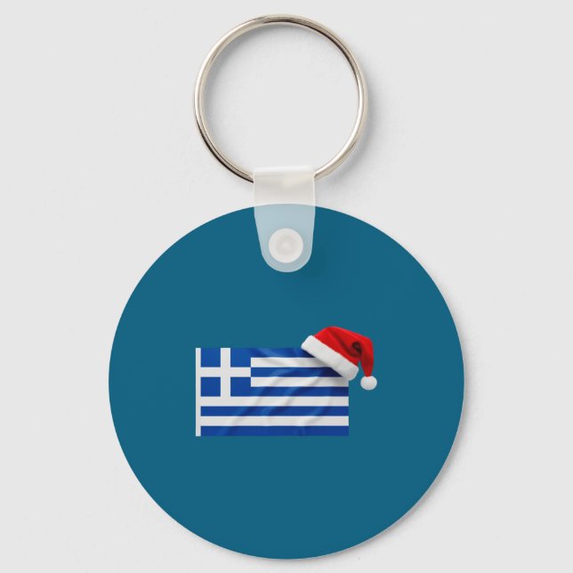 Greek Flag Santa Hat Funny Greece Christmas Holida Key Ring (Front)