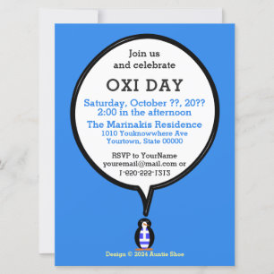 Greek Flag Talking Ms. Penguin Oxu Day Invitation