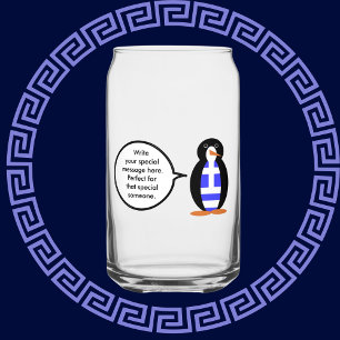 Greek Flag Talking Ms Penguin Personalised Can Glass