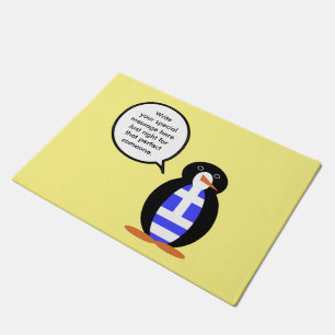 Greek Flag Talking Ms Penguin Personalised Doormat