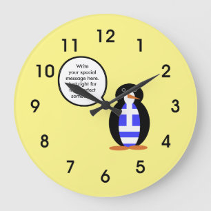 Greek Flag Talking Ms Penguin Personalised Large Clock