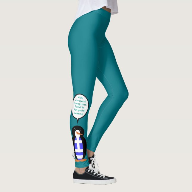 Greek Flag Talking Ms Penguin Personalised Leggings (Right)