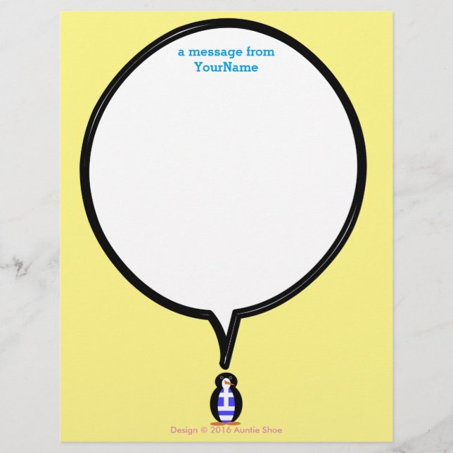 Greek Flag Talking Ms. Penguin Stationery (Front)