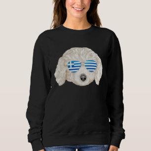 Greek Flag White Poodle Dog Greece Pocket Sweatshirt