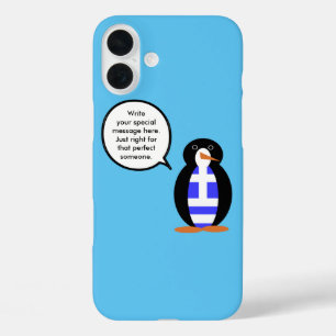 Greek Flag Wildlife Penguin Personalised Gift iPhone 16 Plus Case