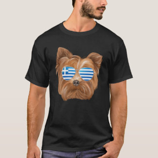 Greek Flag Yorkshire Terrier Dog Greece Pocket T-Shirt