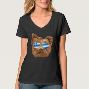 Greek Flag Yorkshire Terrier Dog Greece Pocket T-Shirt