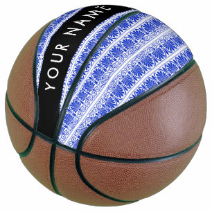 Greek Fret Arabesque Blue, Your Name, Personalise Basketball