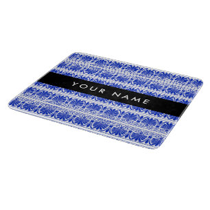 Greek Fret Arabesque Blue, Your Name, Personalise Cutting Board