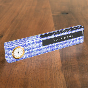 Greek Fret Arabesque Blue, Your Name, Personalise Nameplate