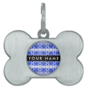 Greek Fret Arabesque Blue, Your Name, Personalise Pet ID Tag