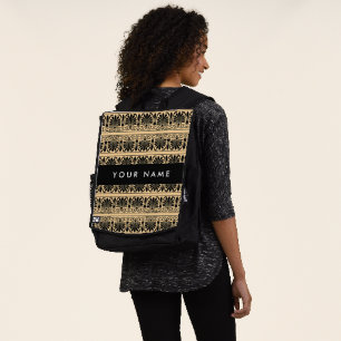 Greek Fret Arabesque Brown, Your Name, Personalise Backpack