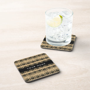 Greek Fret Arabesque Brown, Your Name, Personalise Coaster